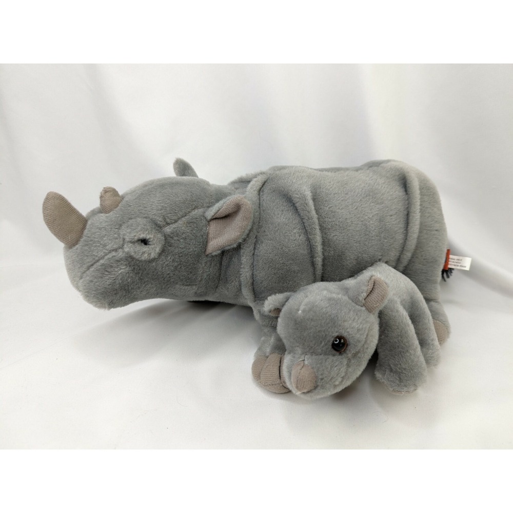 Adventure Planet Gray Rhino Baby Mom‎ Plush 14 Inch Long Stuffed Animal Toy